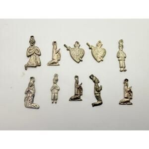 Lot of 10 Vintage Metal Milagros Charms - Religious Folk Art Sacred Heart